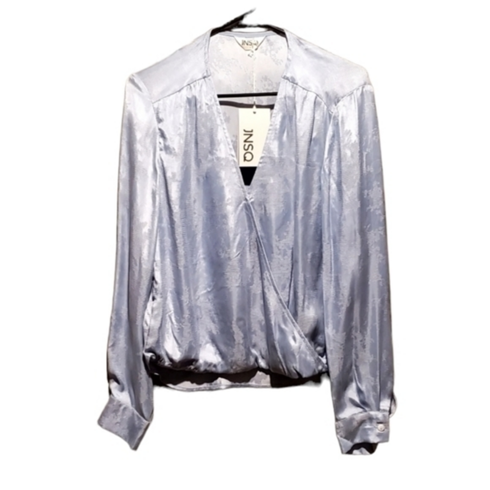New Women's JNSQ Blue Silky Dressy Blouse‎ Size 4 NWT